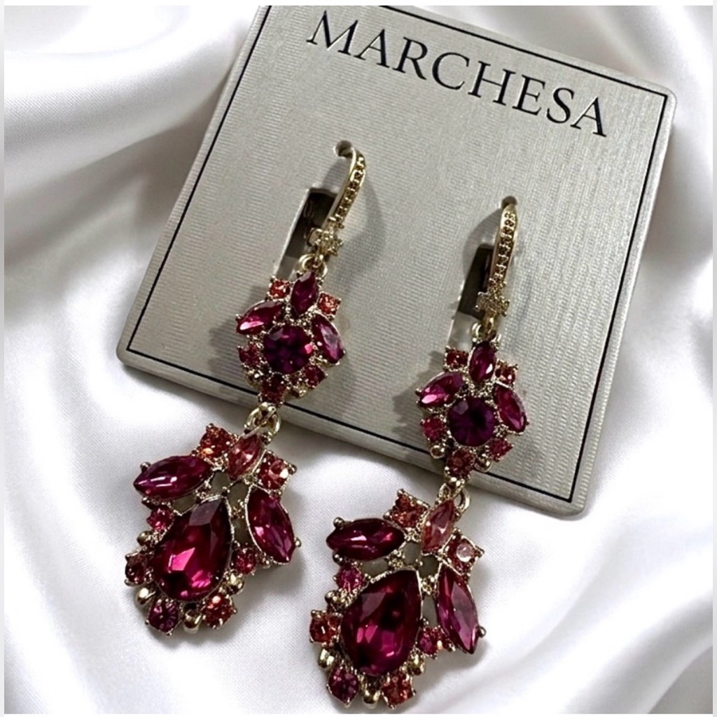 Marchesa Gold Tone Pink Cluster Double Drop Earrings